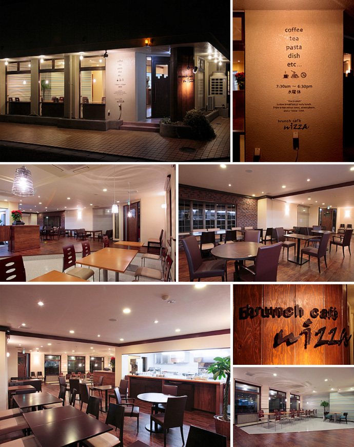 ナチュラルテイストのカフェの内装写真のコラージュ